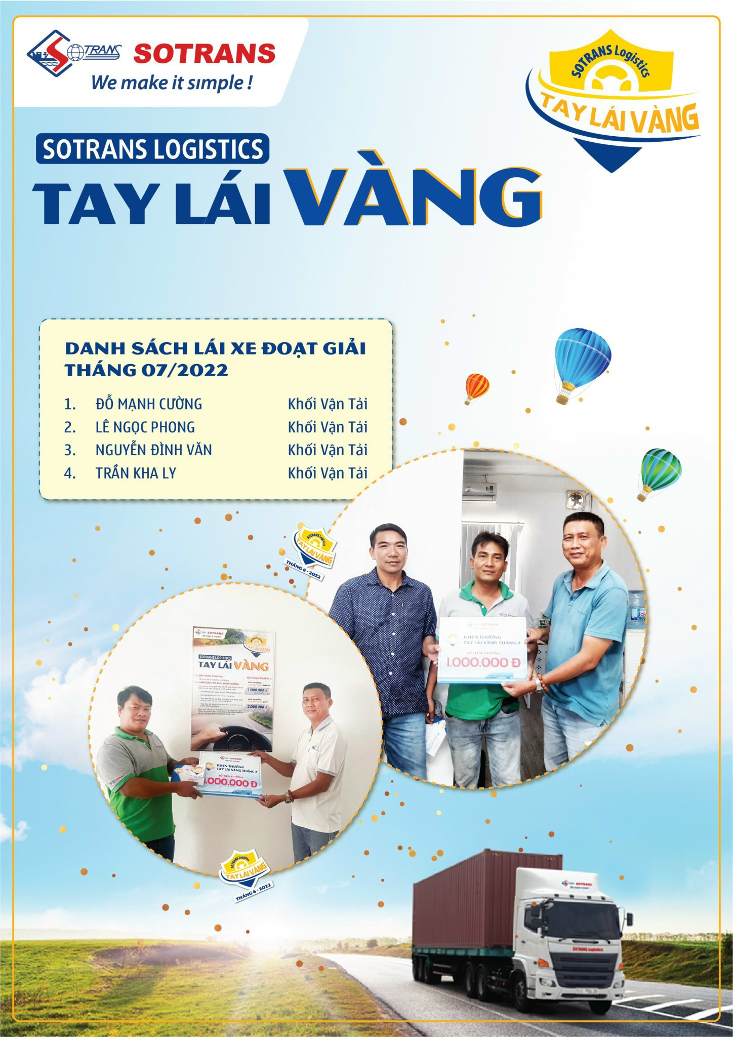 Trao giải thưởng SOTRANS Logistics - Tay lái vàng tháng 07/2022