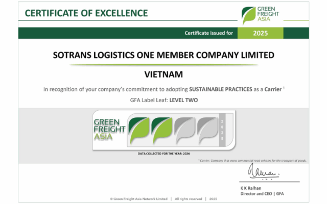 Chứng nhận GFA Label Leaf 2 – Carrier từ tổ chức Green Freight Asia